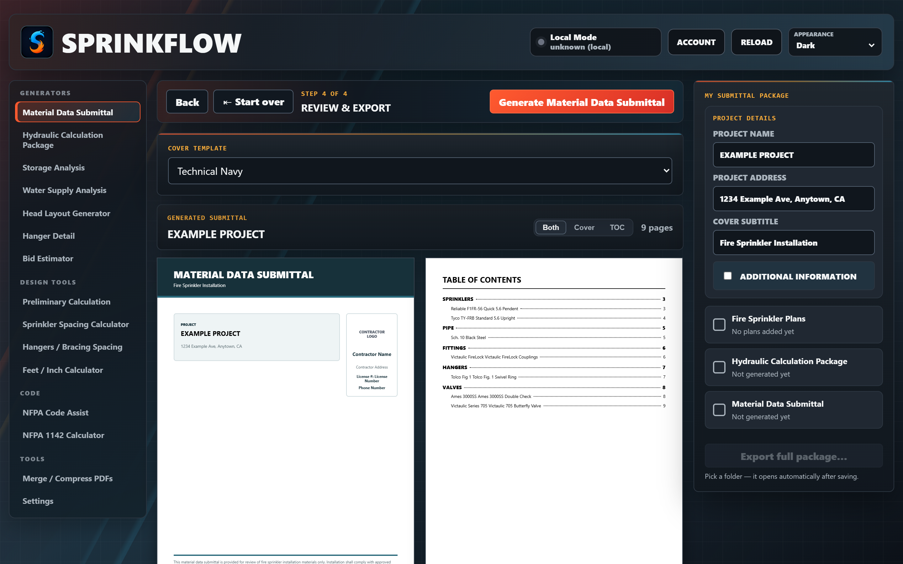 One click to generate the submittal