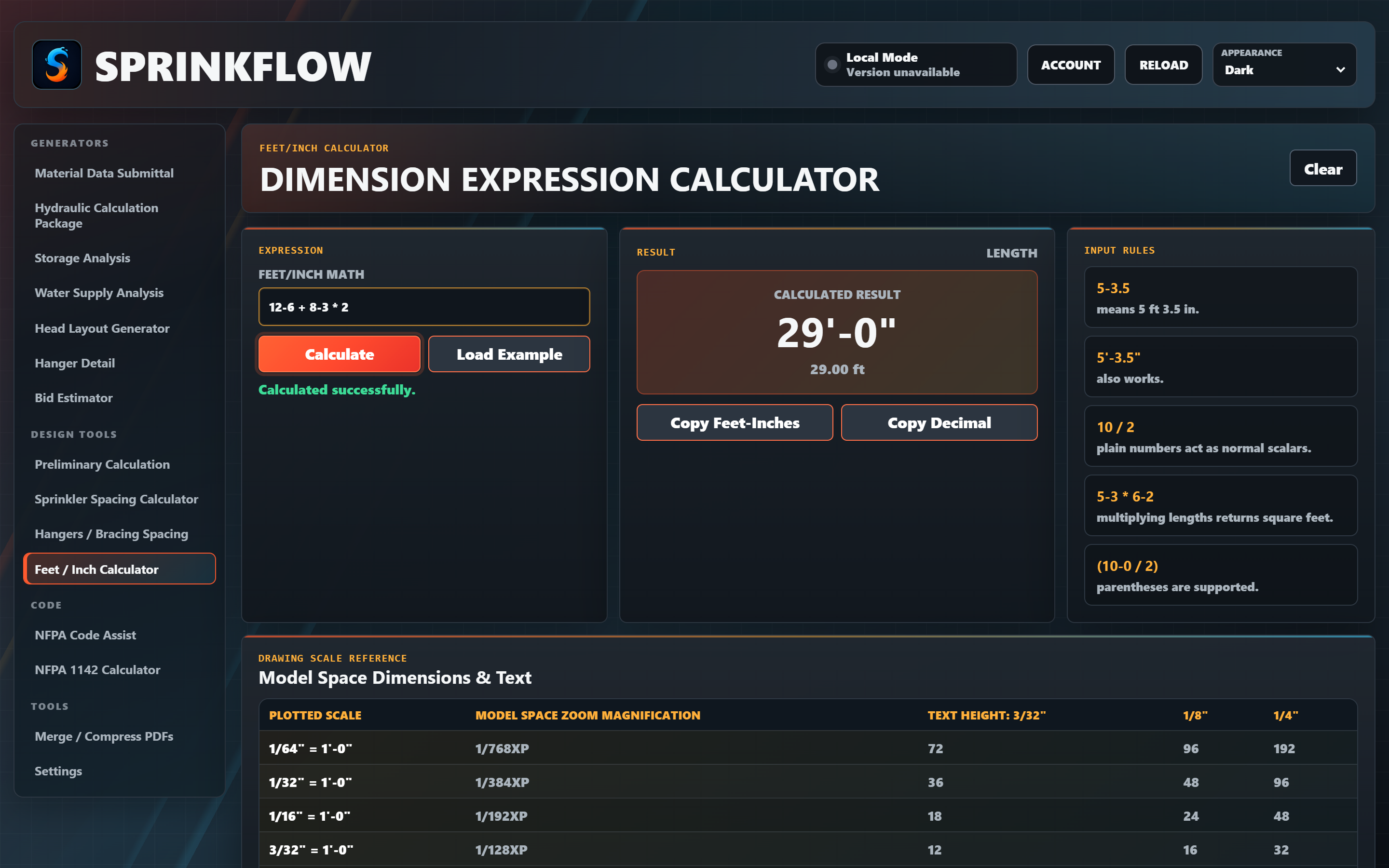 Feet and inch dimension calculator