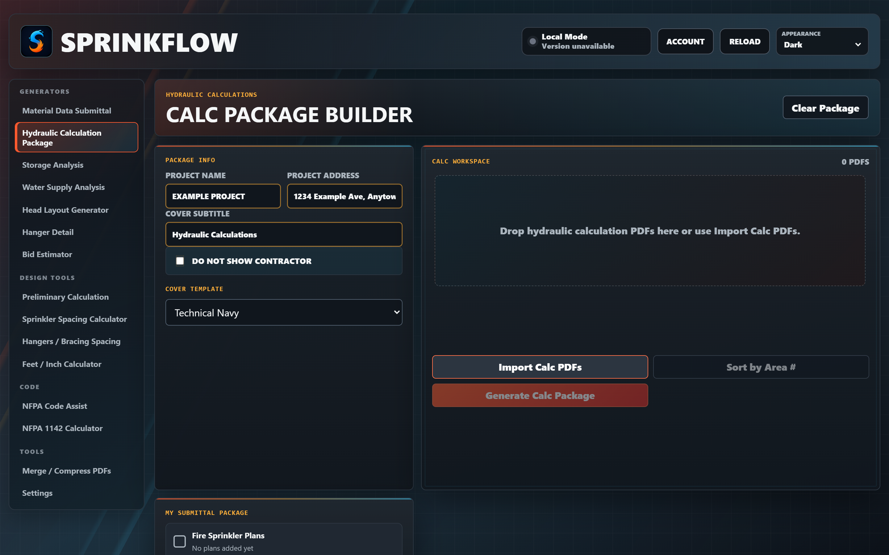 Hydraulic calculation package builder