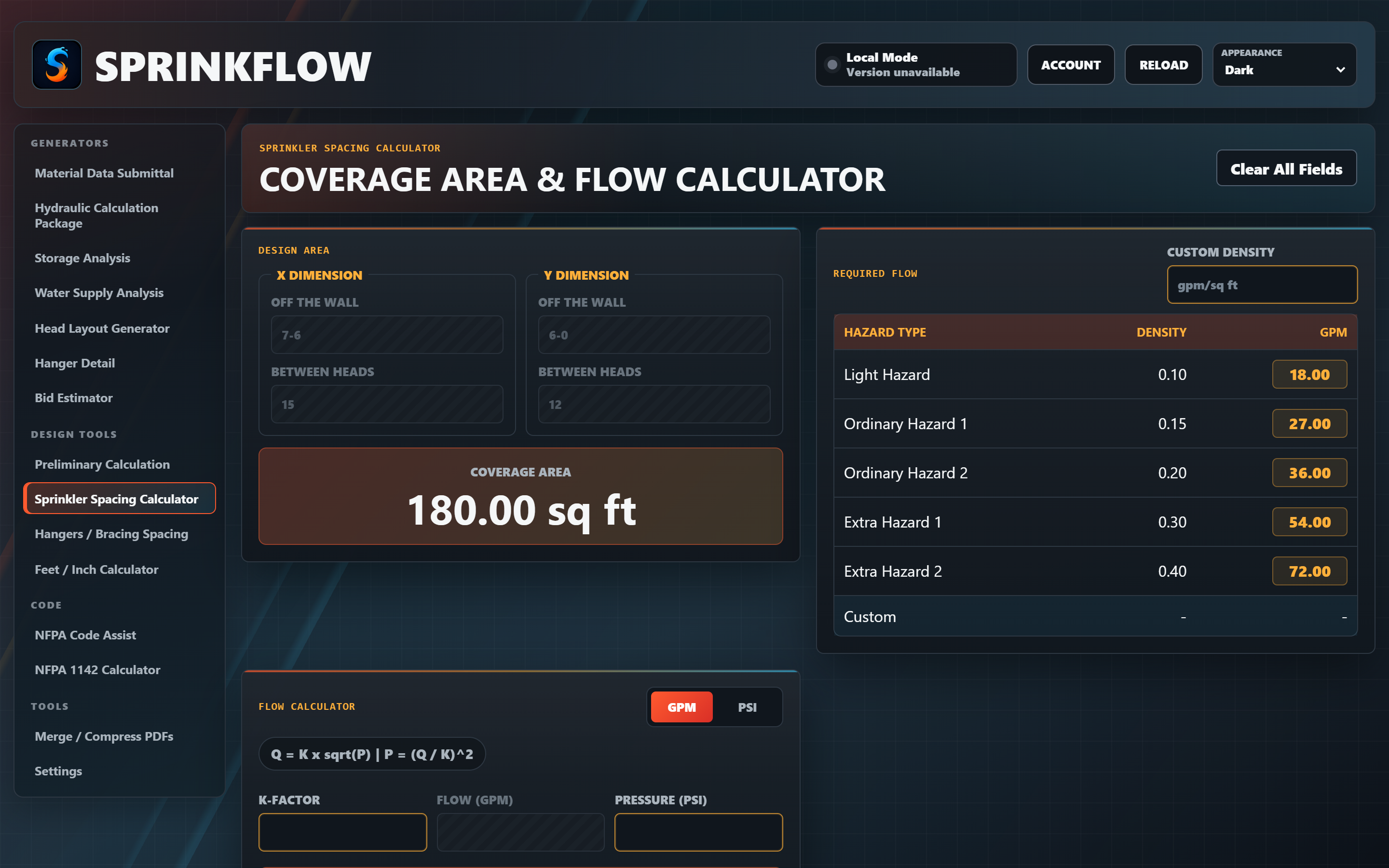 Coverage area and flow calculator
