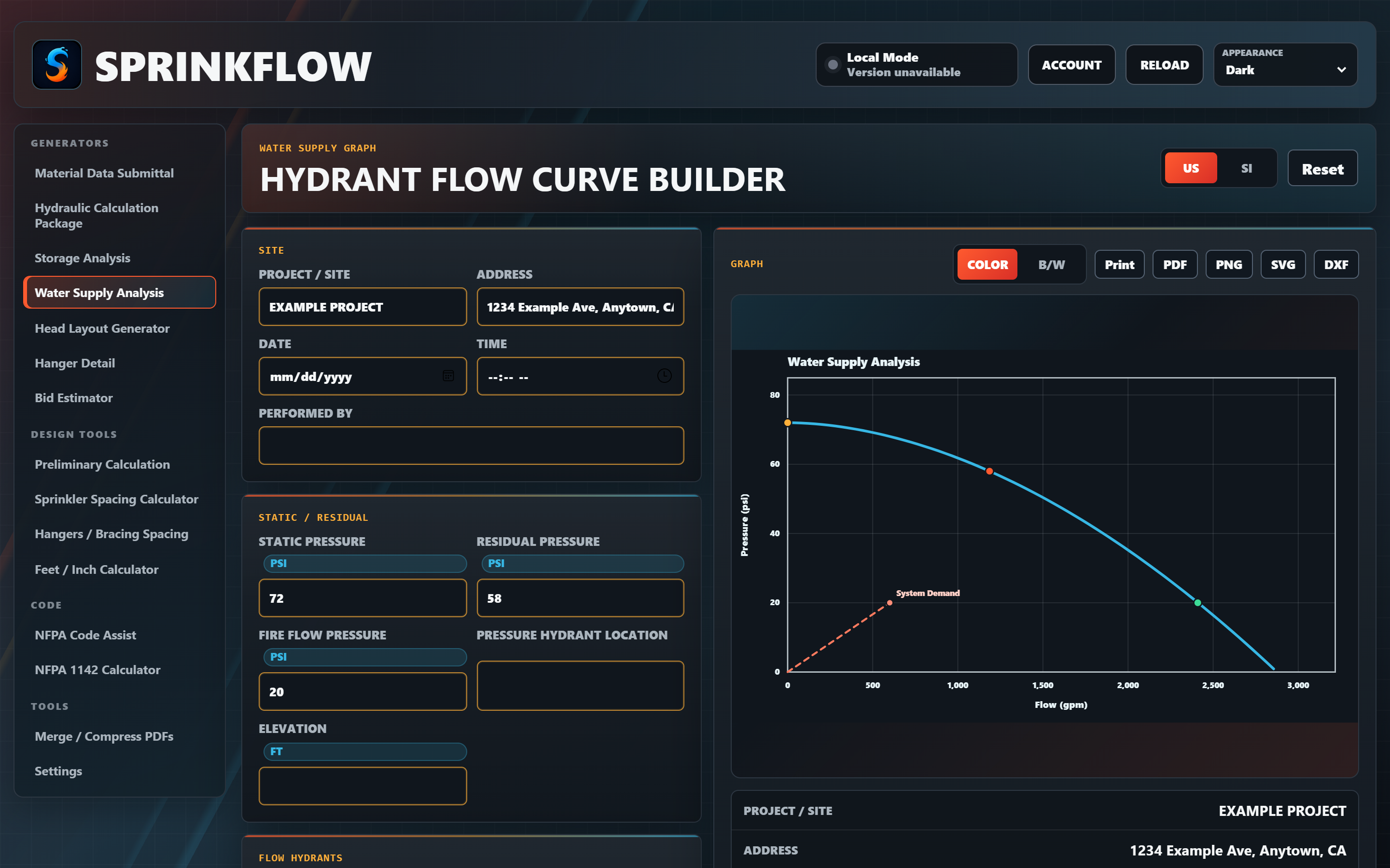 Water supply flow curve builder